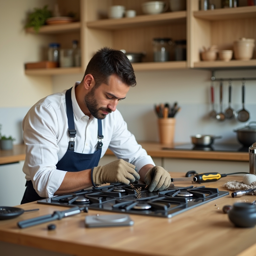 Técnico reparando estufa